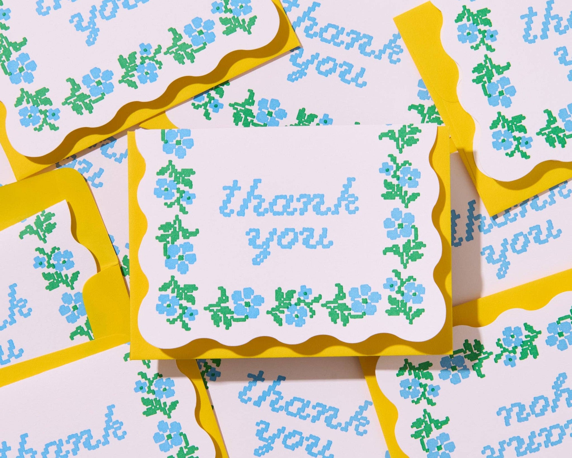 Floral Cross Stitch Letterpress Thank You Card Set (10) - Bridal Shower Baby Shower - Made in USA