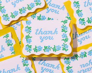 Floral Cross Stitch Letterpress Thank You Card Set (10) - Bridal Shower Baby Shower - Made in USA