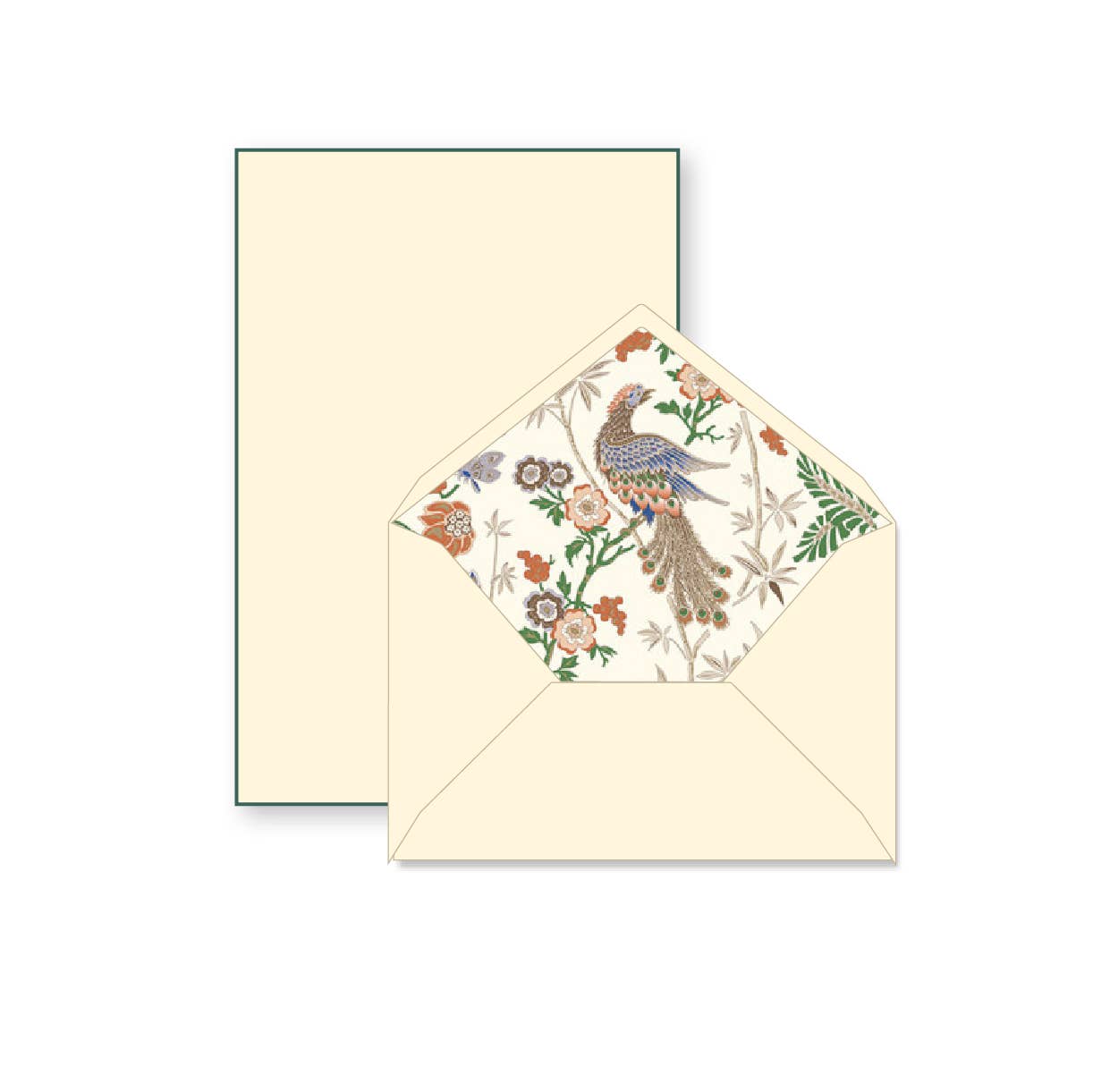 Rossi 1931 100% Cotton Bordered Writing Sheets Letter Set: Peacocks / 6.25x8.47”