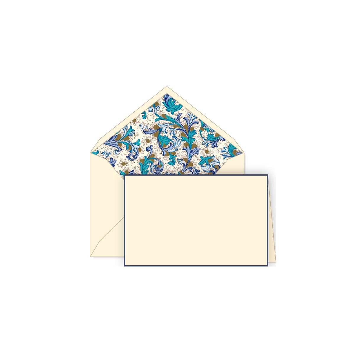Rossi 1931 100% Cotton Bordered Folded Cards Letter Set: Traditional Florentine Blue / 3.33x5.12”