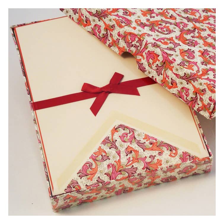 Rossi 1931 100% Cotton Bordered Writing Sheets Letter Set: Peacocks / 6.25x8.47”