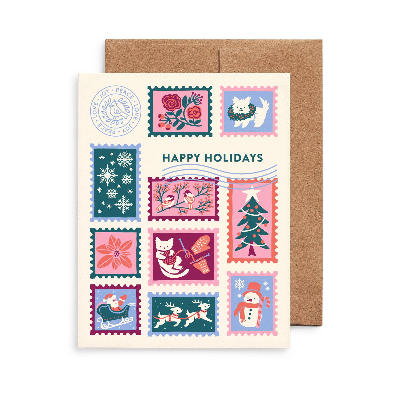Christmas Postage Stamps Holiday Card: Original Art, Eco-Friendly