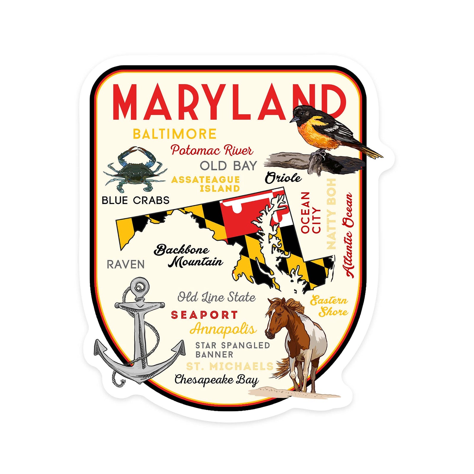 Vinyl Sticker Maryland, Typography and Icons