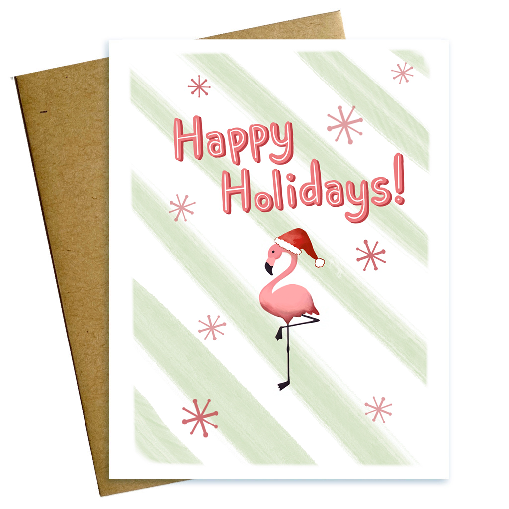 Happy Holidays Baltimore Plastic Lawn Flamingo Greeting Card
