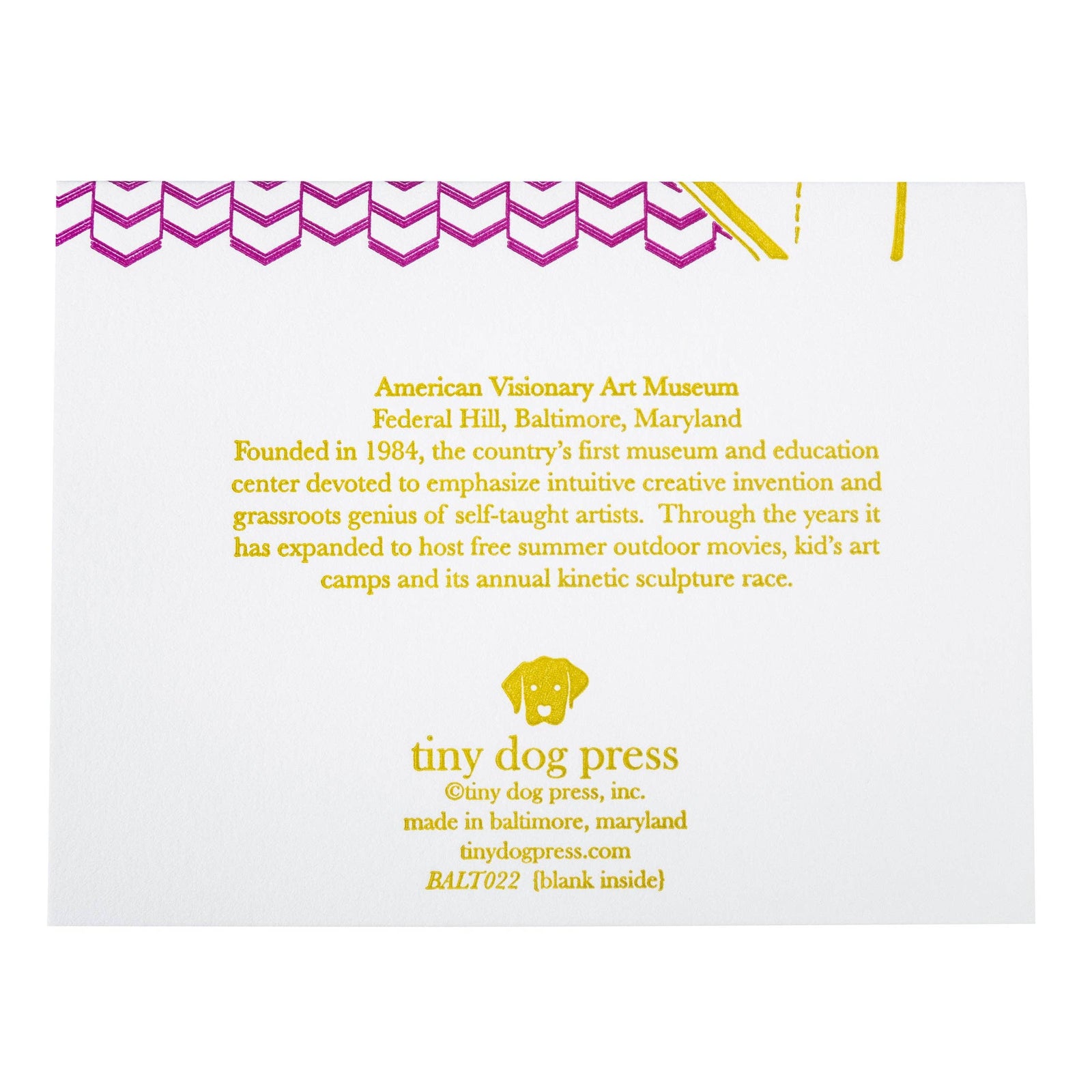 Baltimore Maryland | American Visionary Art Museum | Letterpress Card