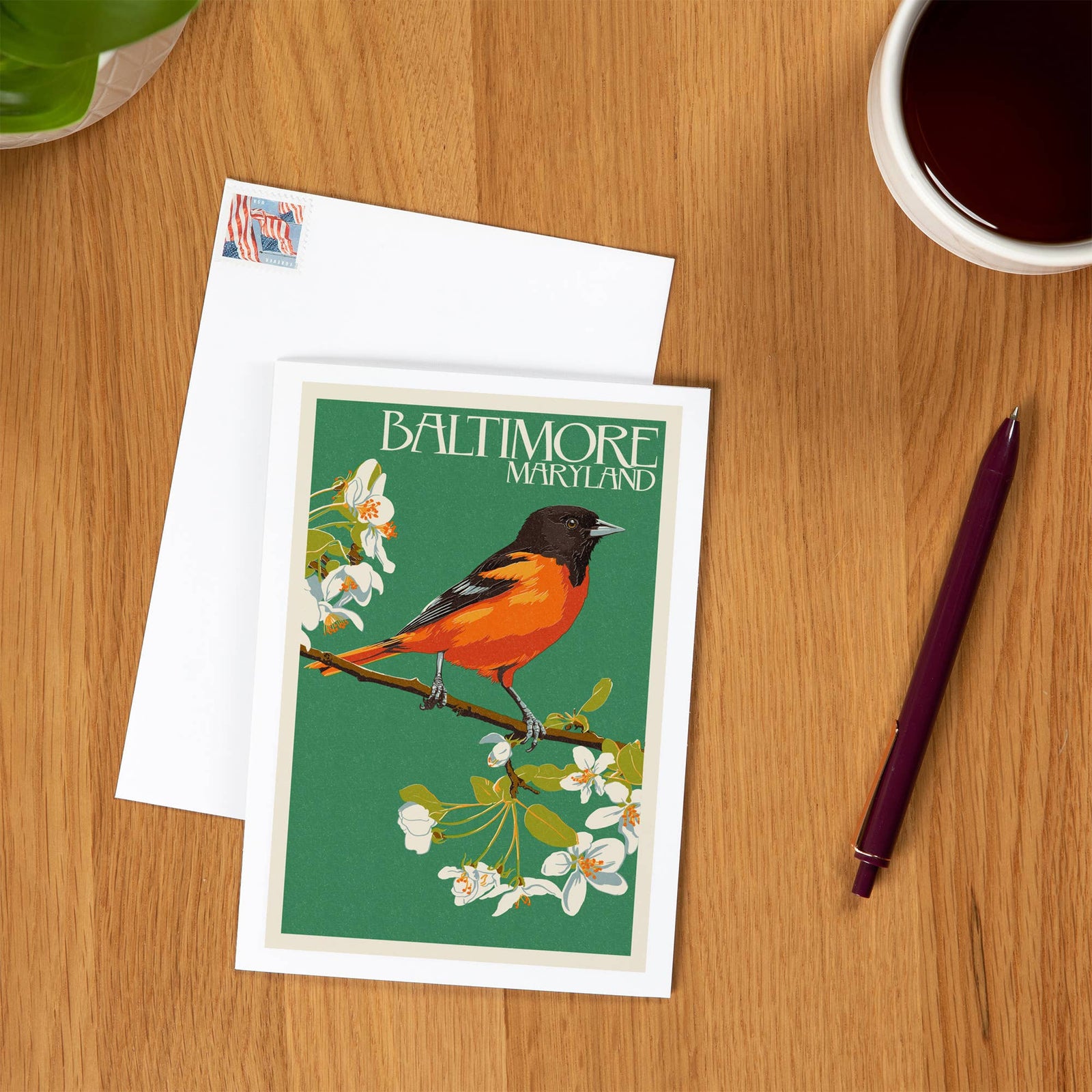 GREETING CARD Baltimore, Maryland, Oriole Letterpress