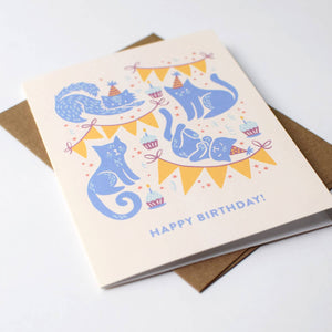 Festive Felines Birthday Greeting Card: Original Cat Art, Eco-Friendly