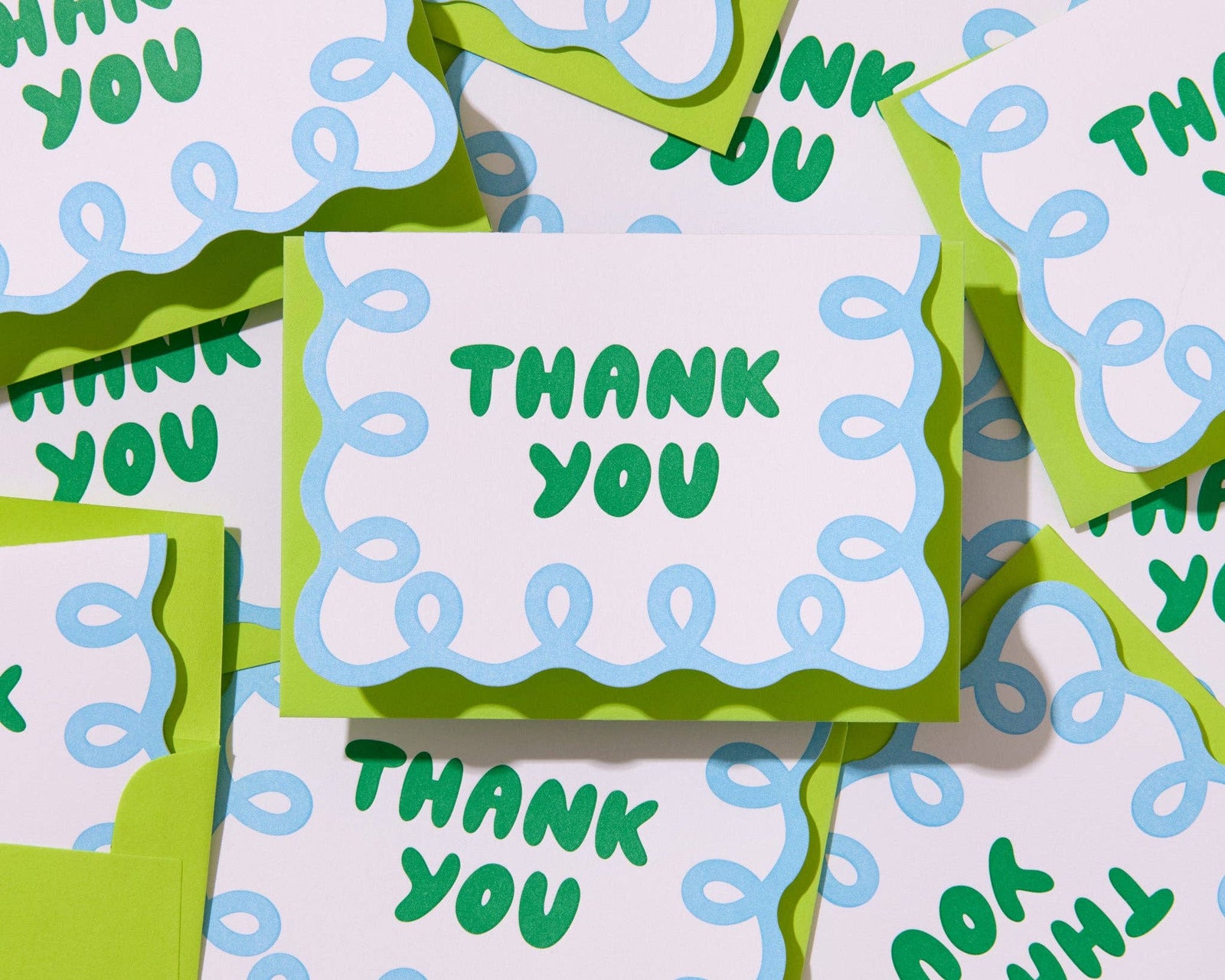 Coquette Thank You Card Set (10) - Blue/Green - Baby Shower Wedding Shower - Made in USA