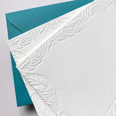 Feather Note Stationery Box Set in White on White