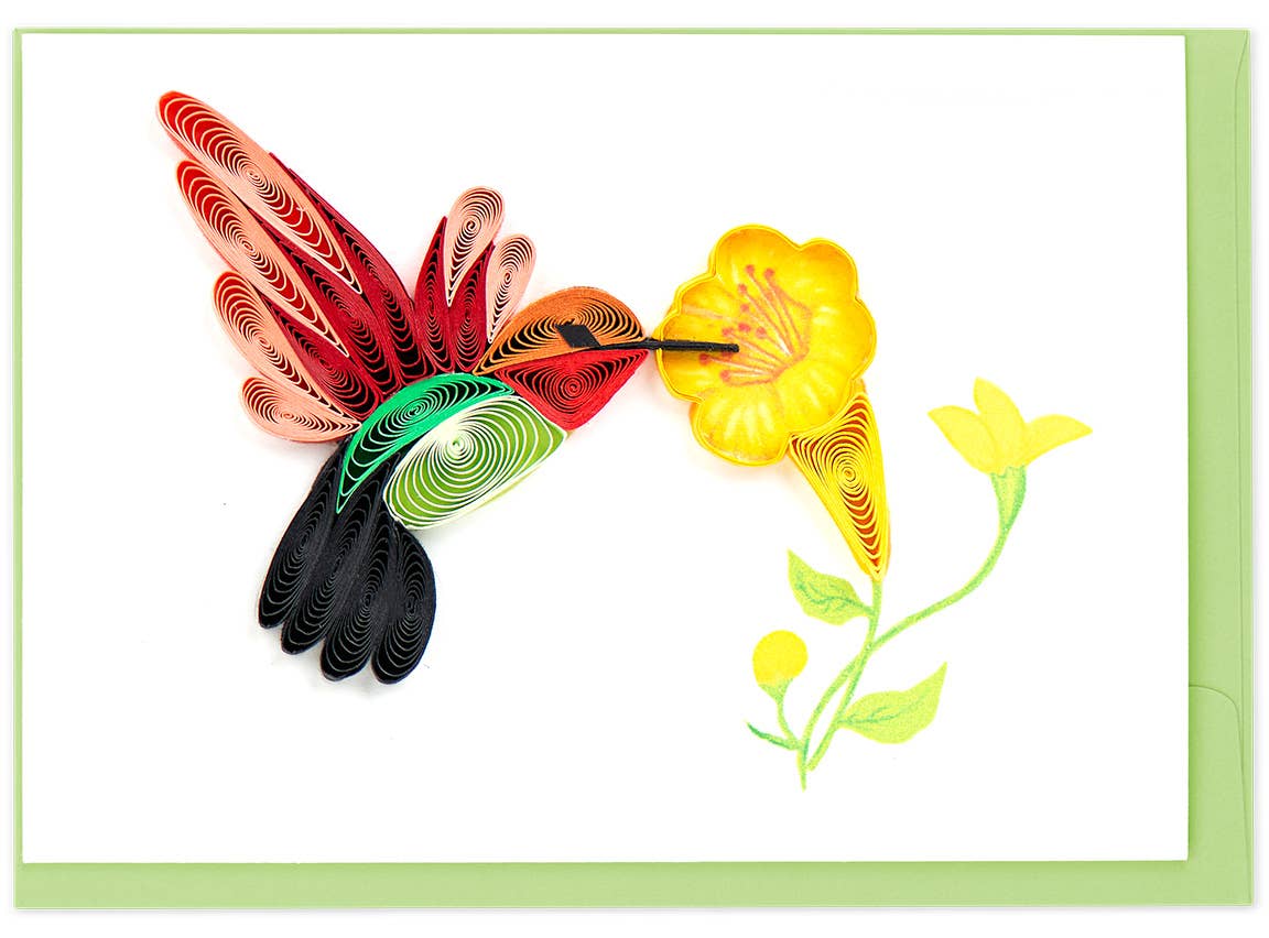 Quilled Hummingbird & Flowers Gift Enclosure Mini Card