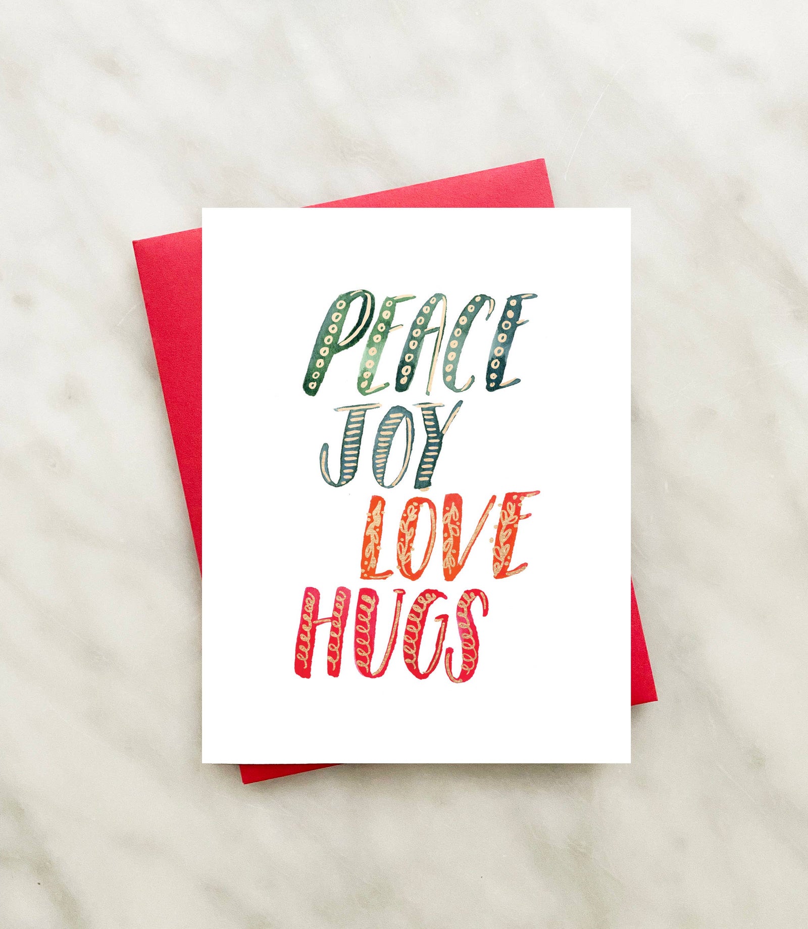 peace love hugs foil holiday card