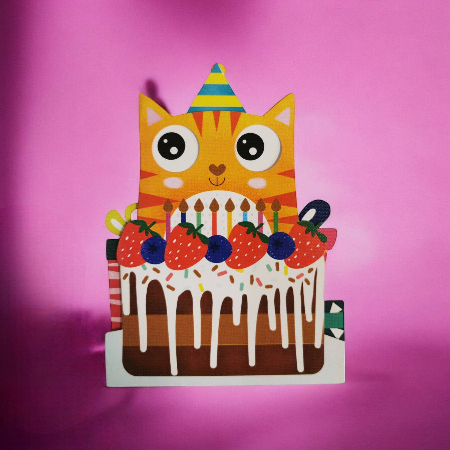 BIRTHDAY CHILDRENS CAT WOBBLY GREETING CARD