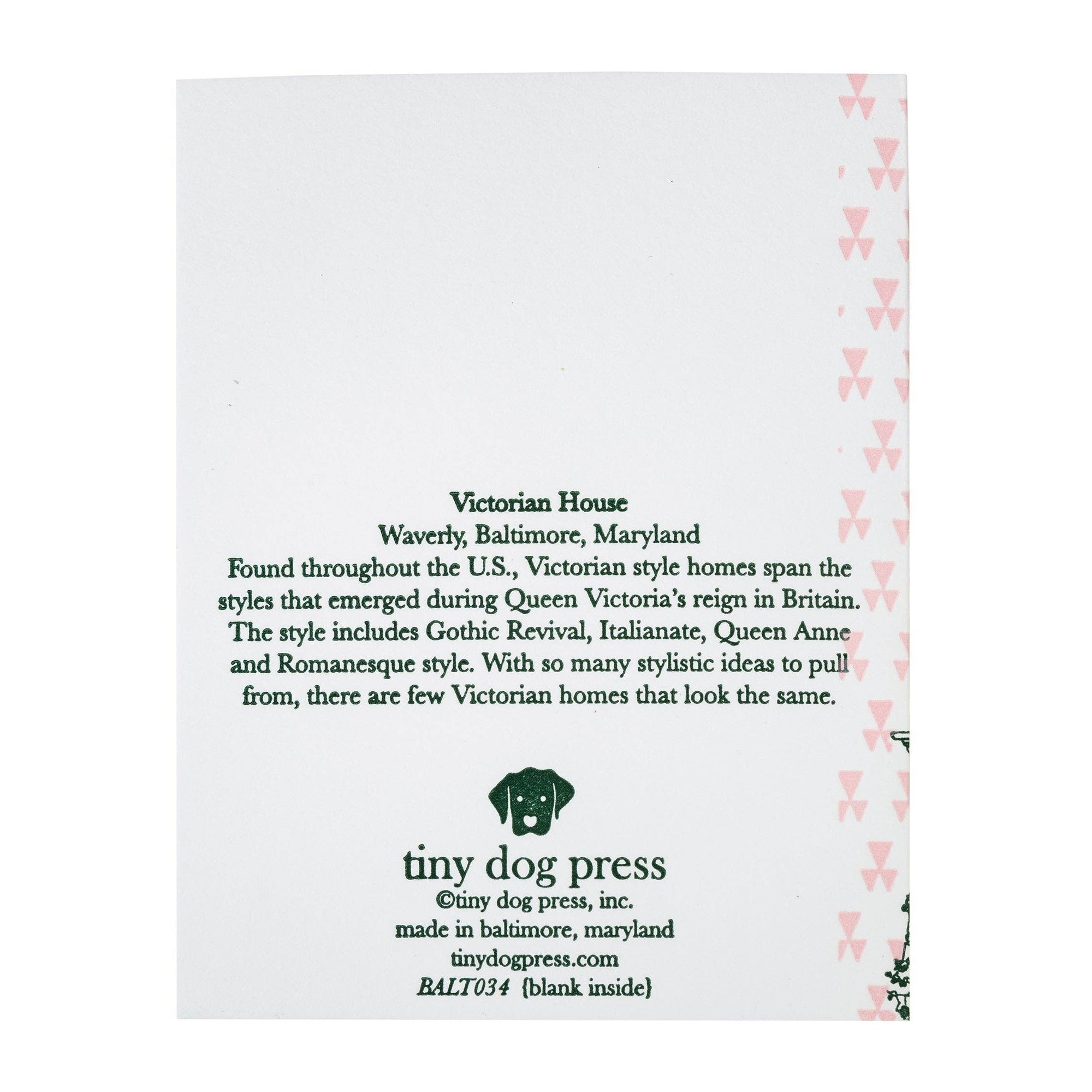 Baltimore Maryland | Victorian House card: Pink & green / Individual Card