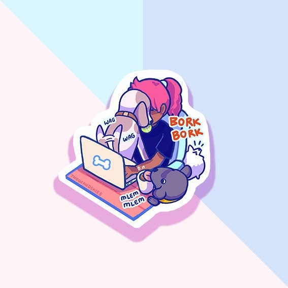 Vinyl Sticker Working from Home with Dogs