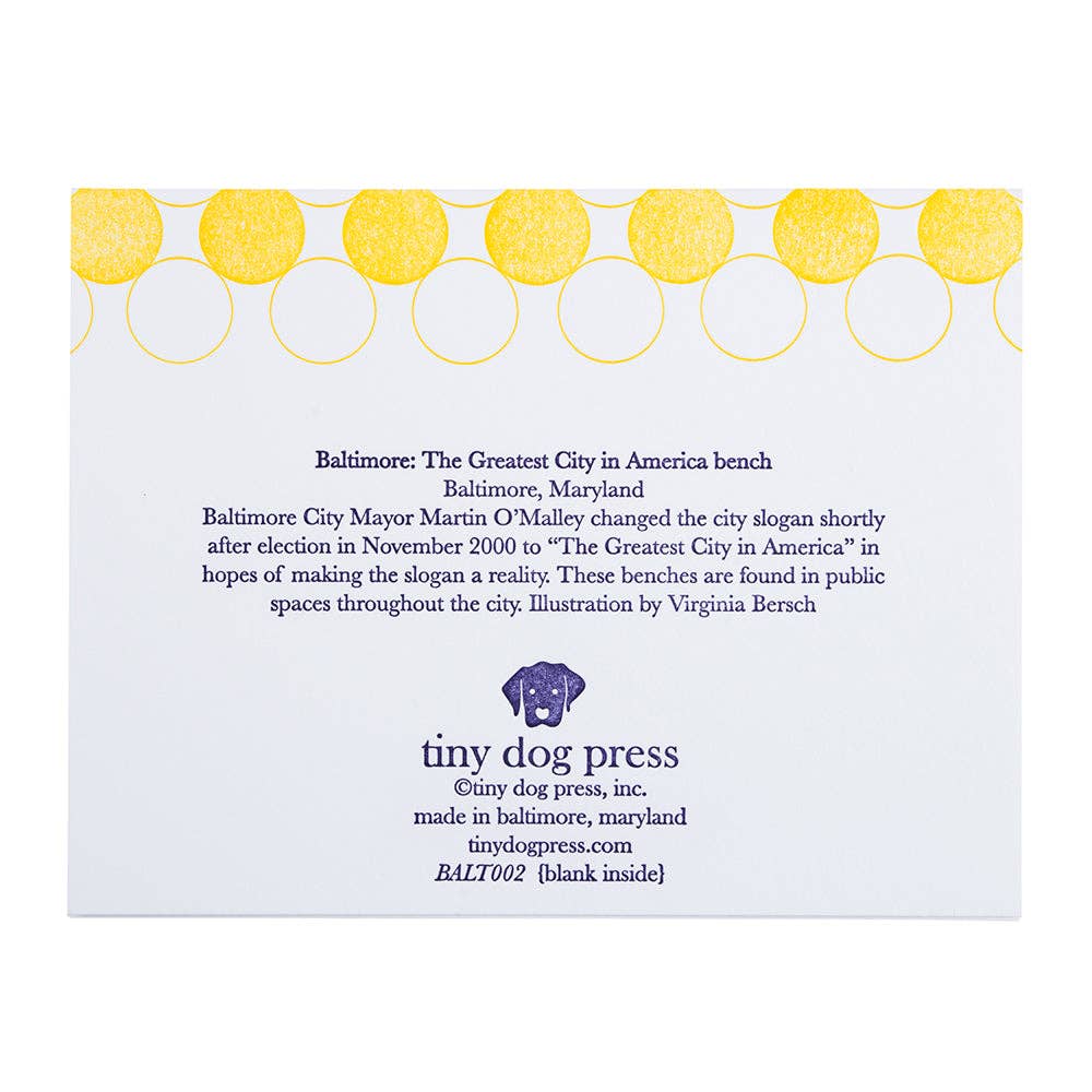 Baltimore Maryland | Greatest City In America Bench card: Individual Card / Purple & teal