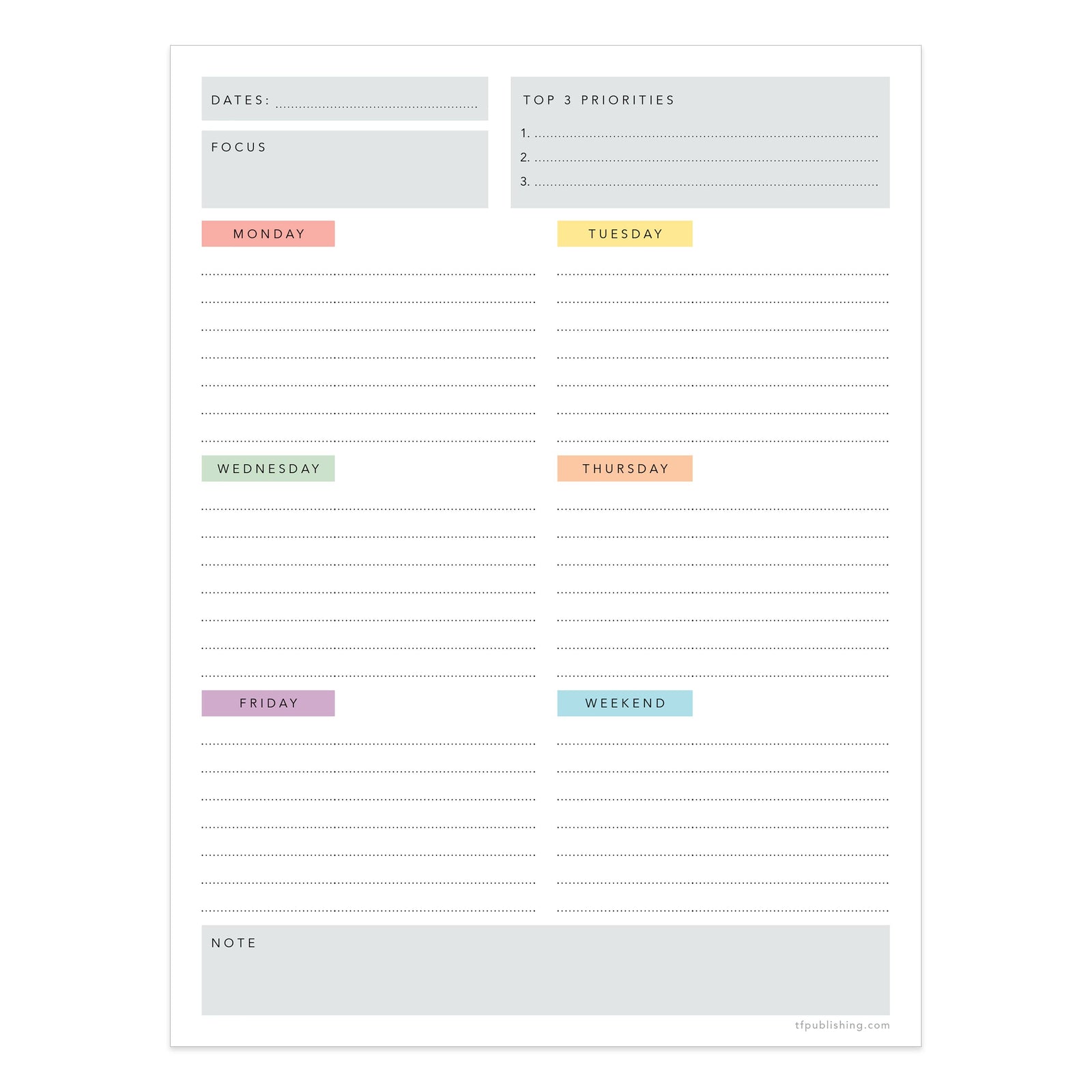 Simply Weekly Color Coded Task Pad