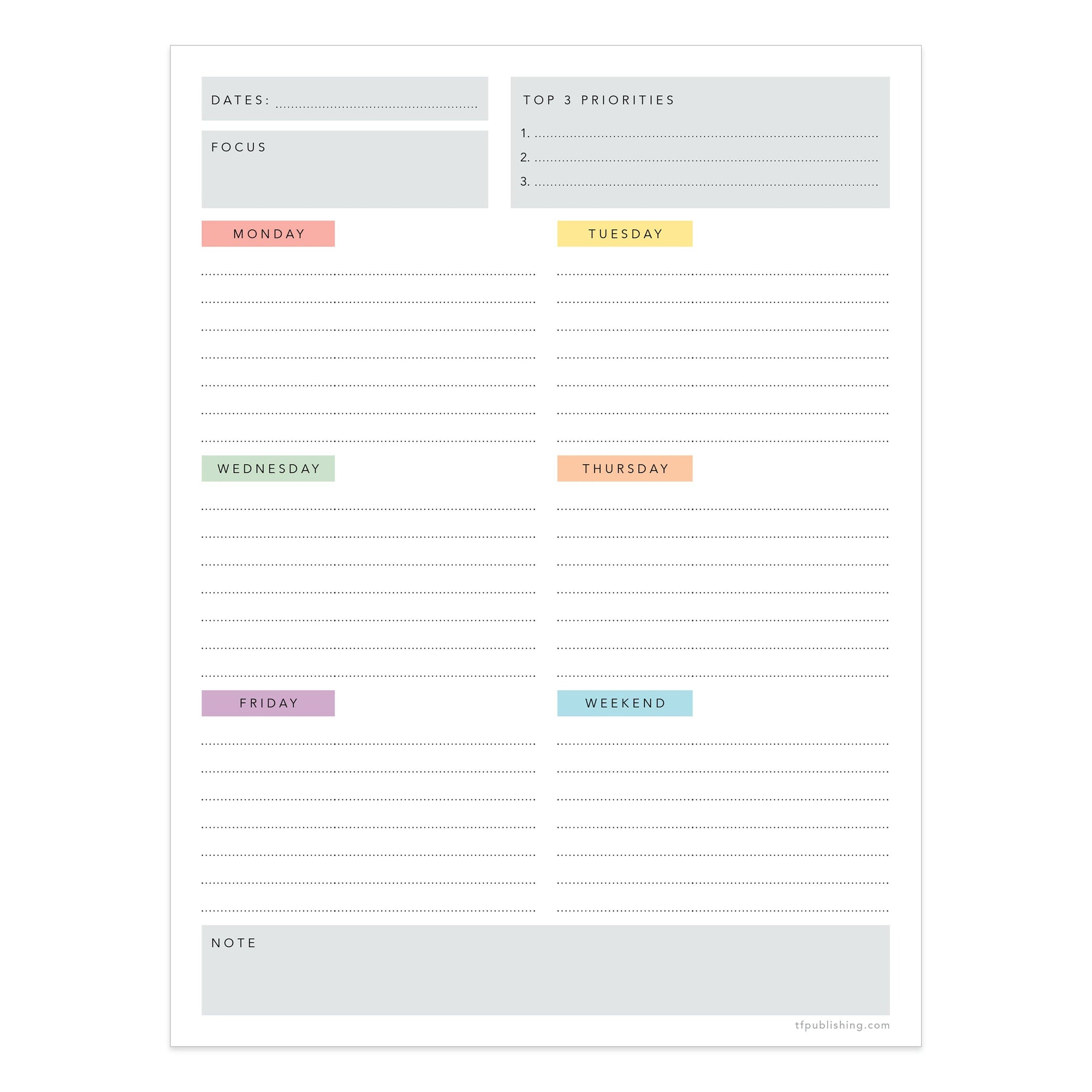 Simply Weekly Color Coded Task Pad