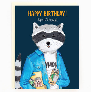 Birthday Raccoon Beer Card
