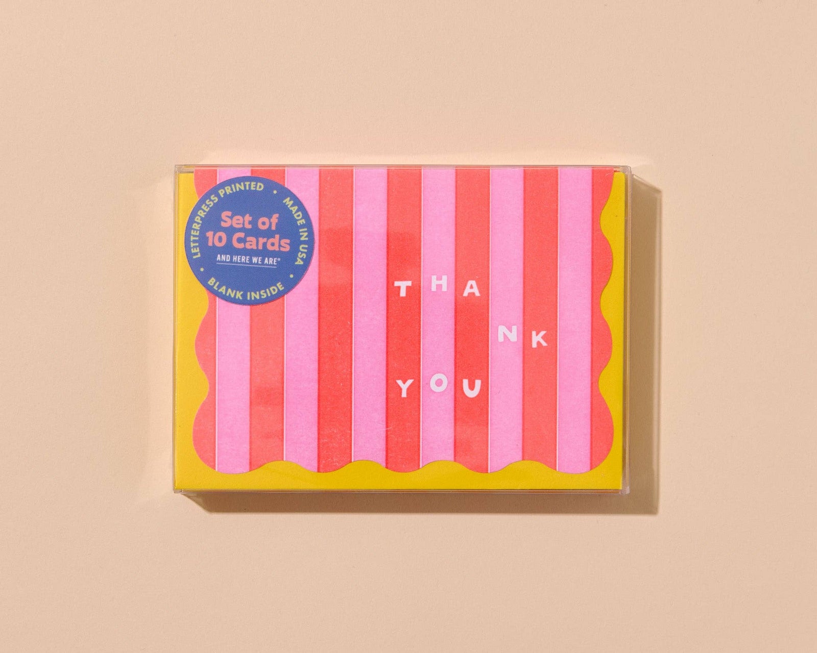 Stripes Letterpress Thank You Card Set (10) - Red/Pink