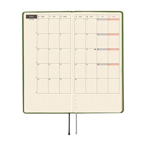 2026 Hobonichi Techo -  Colors: Antique Green / Weeks Hardcover Book / Weekly Horizontal / Jan start / Mon start