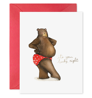 Lucky Night | Bear in Undies Love Valentine's Greeting Card: 4.25 X 5.5 INCHES