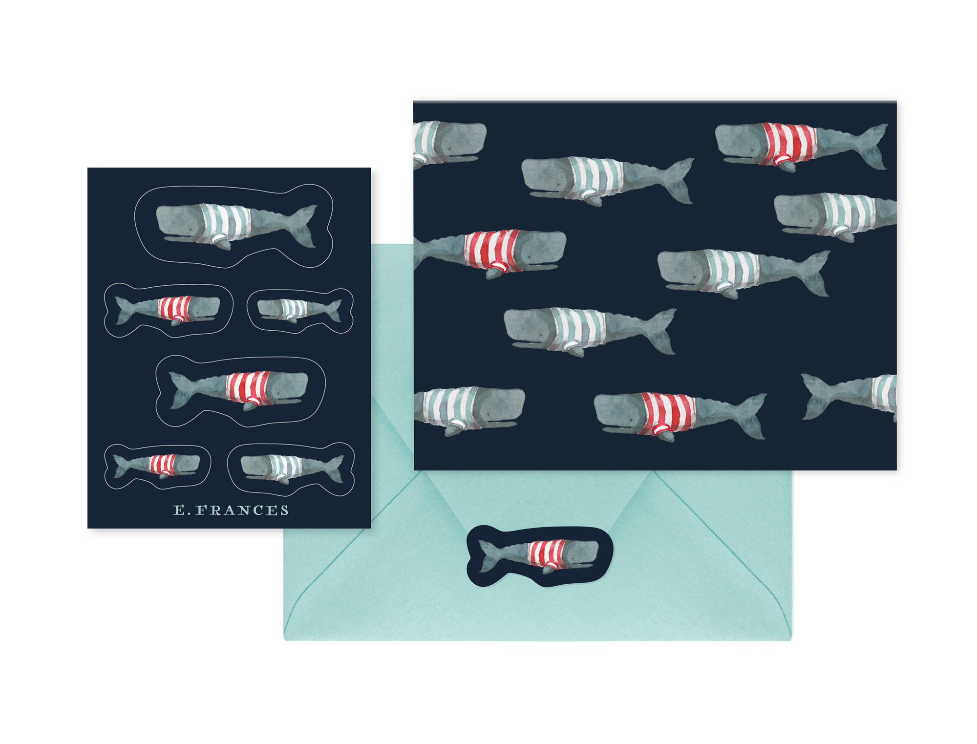 Swimming Frankies Notecard + Sticker Box Set