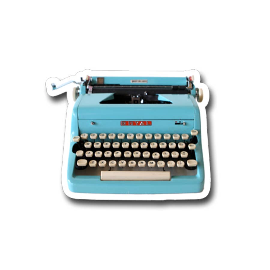 Blue Royal Typewriter Vinyl Sticker