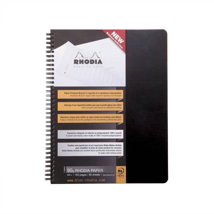 A4 Lined Spiral Meeting Book Hardcover, RHODIA