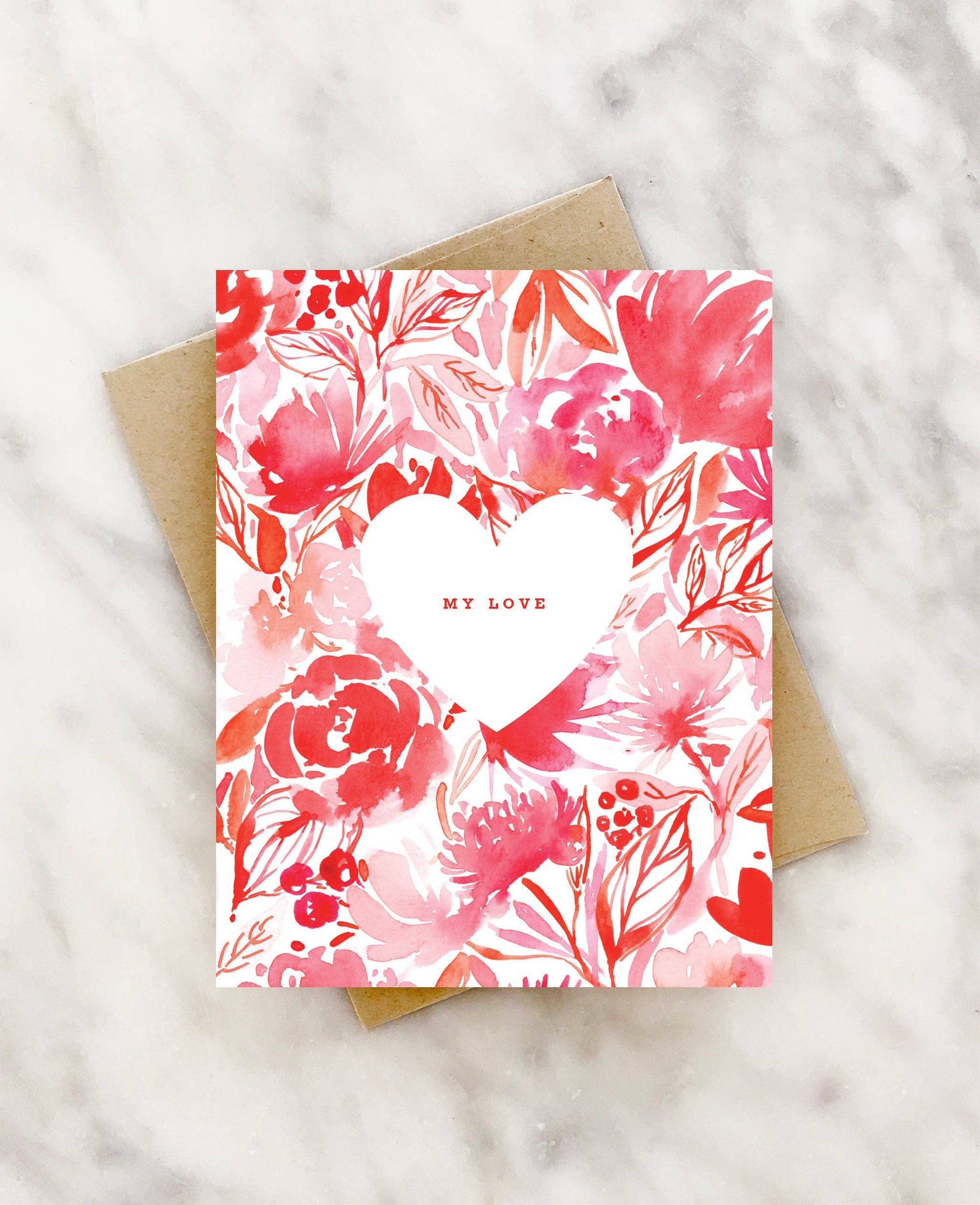Pink floral love you card
