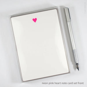 Flat Note Card Set with Neon Pink Heart (#502)
