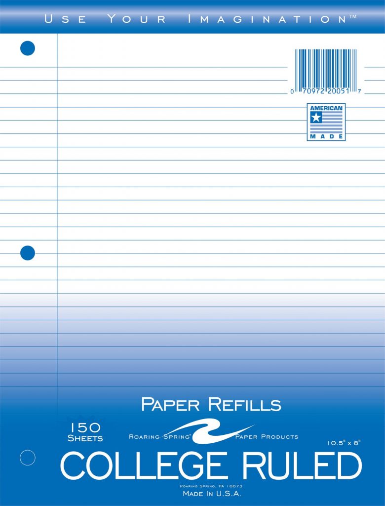 College Ruled Filler Paper 8"x10.5"