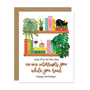While You Read | Bookshelf birthday card for book lovers