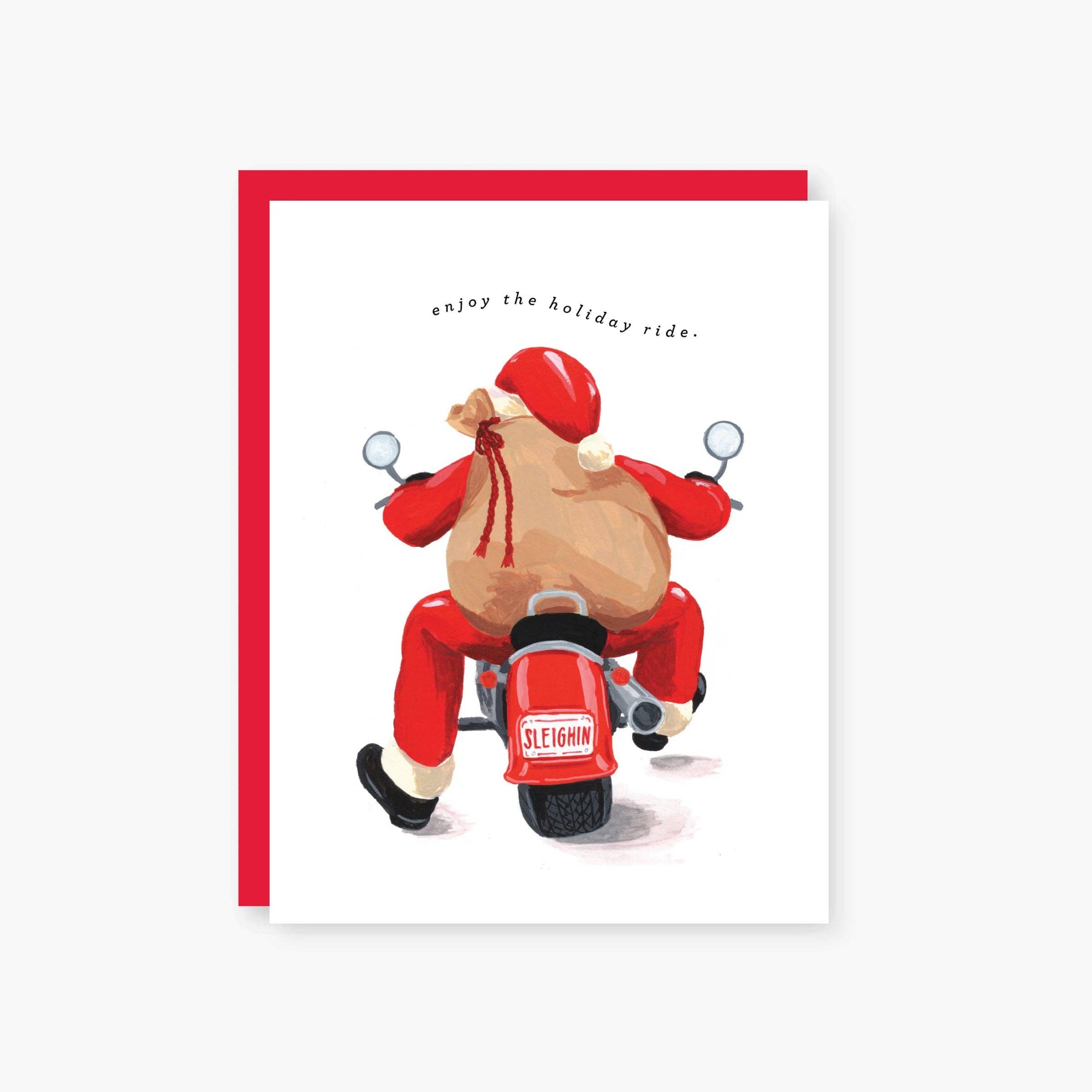 Enjoy the holiday ride with Santa Greeting Card: Single