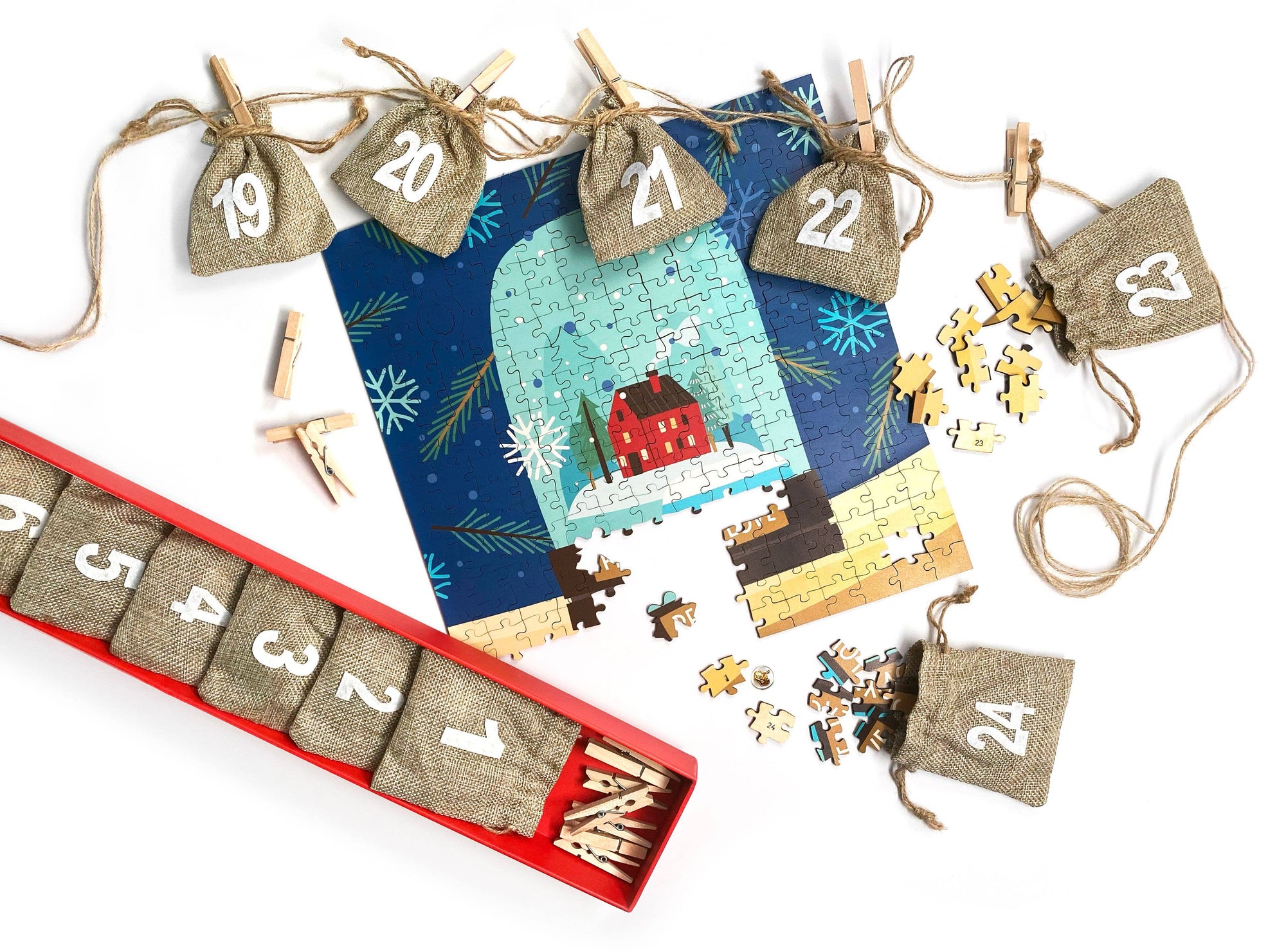 Wooden Puzzle in Canvas Advent Pouch Kit: Modern Christmas