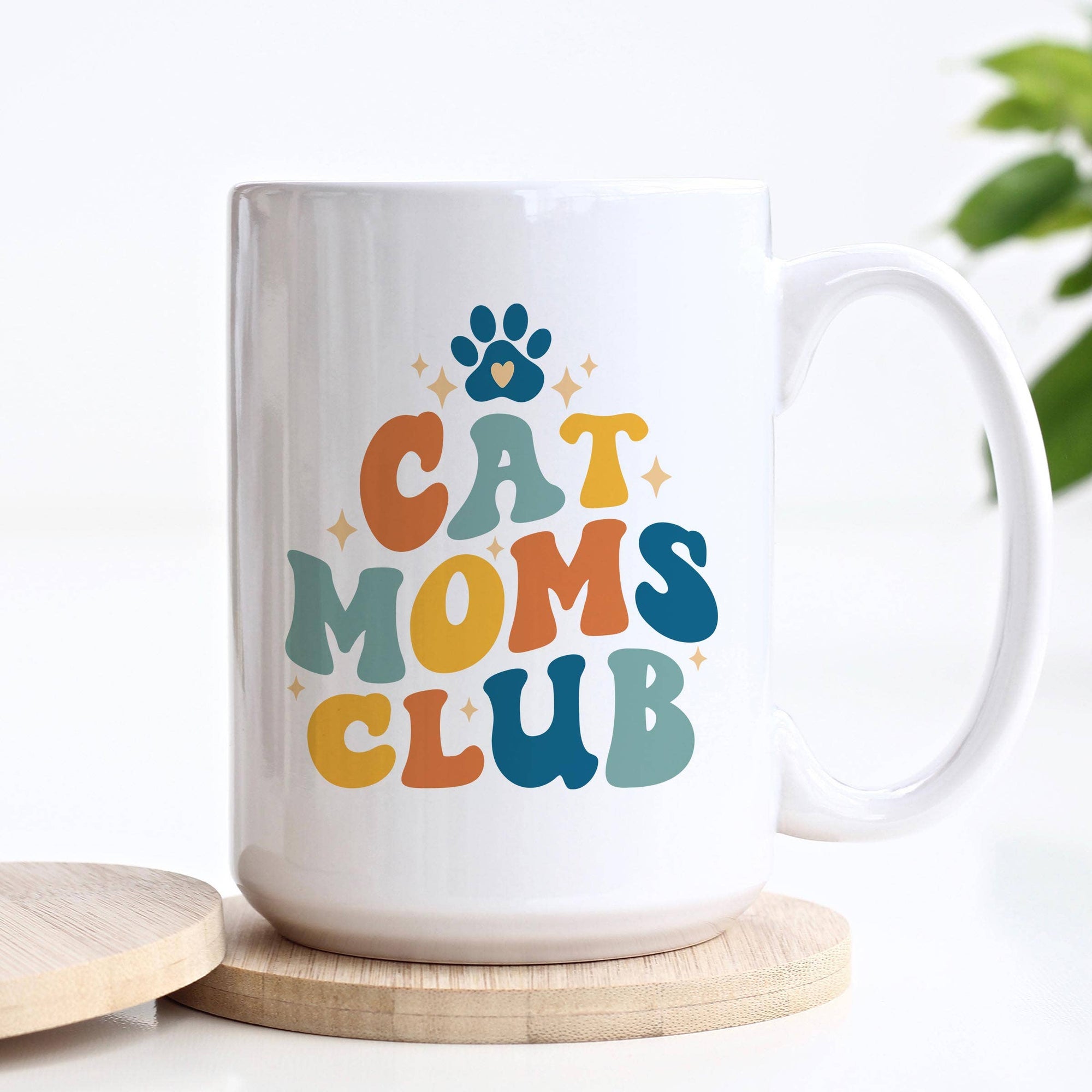 Cat Moms Club Ceramic Mug, Coffee Cup, Funny Cat Mom Gift: 15oz