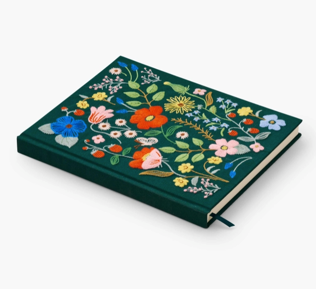 Blank Embroidered Fabric Sketchbook Hardcover, RIFLE PAPER CO. in Strawberry Fields