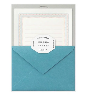 Midori Letterpress Frame Letter Writing Set in Blue