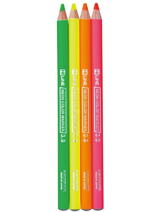 Kutsuwa HiLine Highlighter Pencil Set - Yellow, Green, Orange, Pink