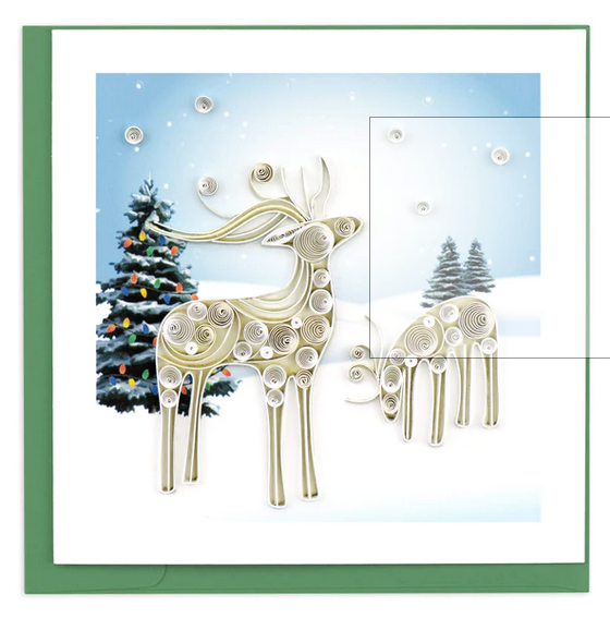 Handcrafted Quilled Holiday Snowy Reindeer Greeting Card