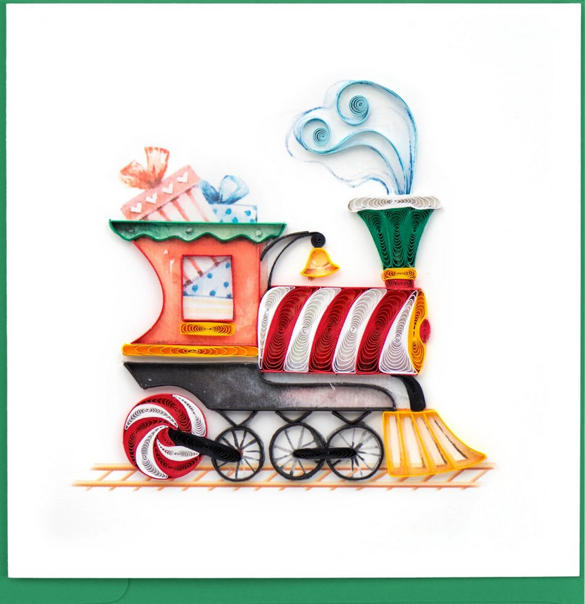 Handcrafted Quilled Holiday Christmas Train Greeting Card