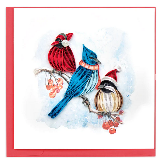 Handcrafted Quilled Holiday Snowbirds Greeting Card