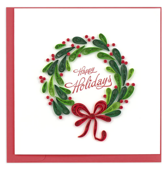 Handcrafted Quilled Holiday Wreath Greeting Card
