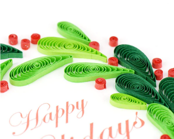 Handcrafted Quilled Holiday Wreath Greeting Card
