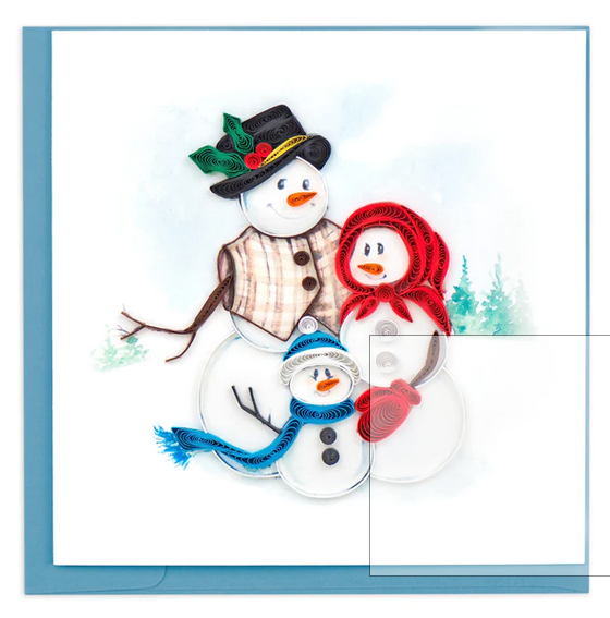 Handcrafted Quilled Holiday Snowman Family Greeting Card