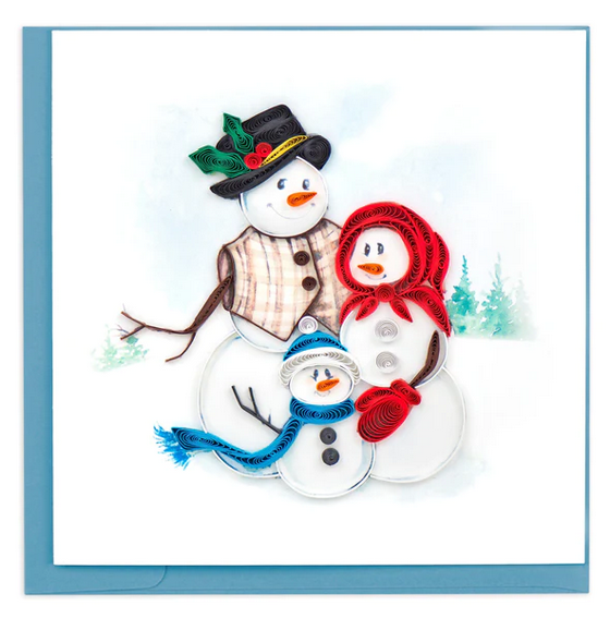 Handcrafted Quilled Holiday Snowman Family Greeting Card