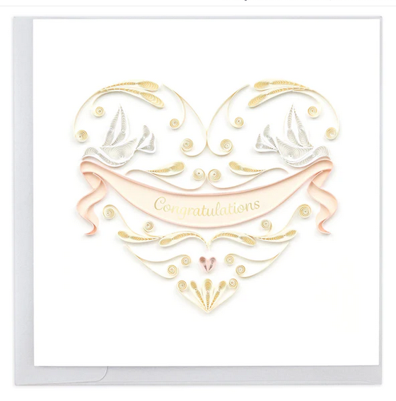 Quilled Wedding Doves Heart Greeting Card
