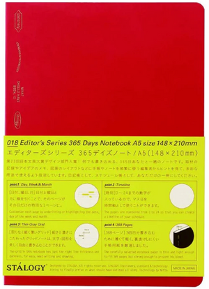 A5 Squared Editors Series 365 Days Notebook Softcover, STALOGY in Red