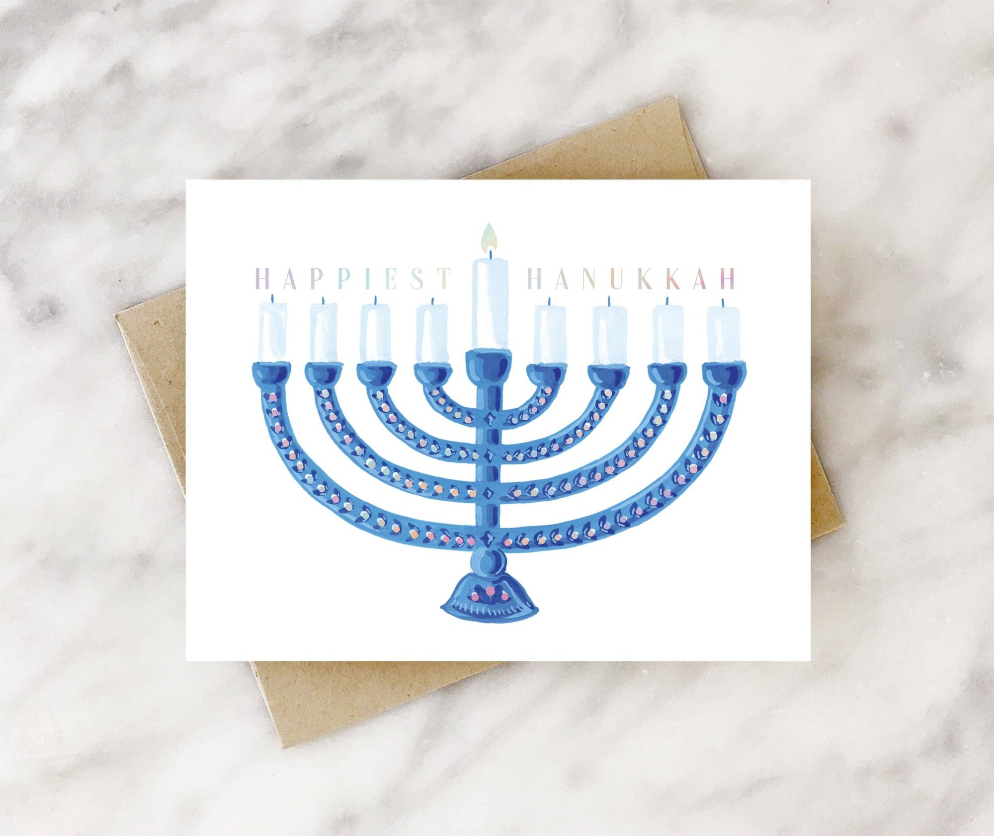 happiest hanukkah menorah holiday card