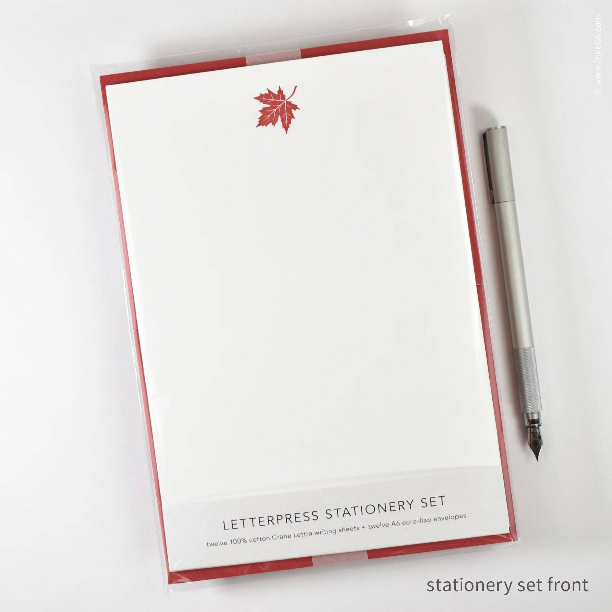 Stationery Set with Red Maple Leaf