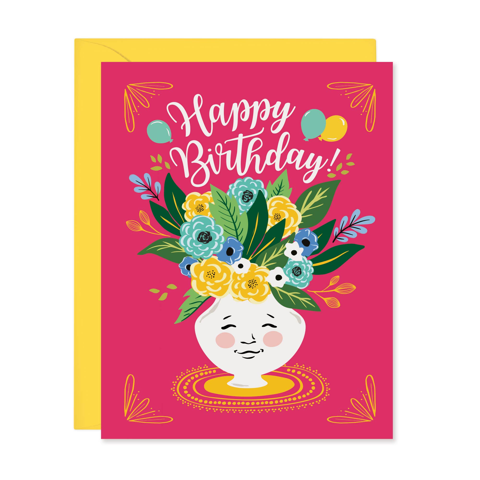 Happy Floral Vase Birthday Card (A2)